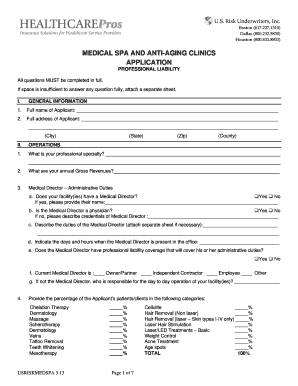 Medical Spa Professional Liability Application