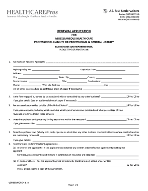 Miscellaneous Health Care Professional Liability Renewal Application