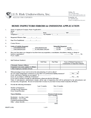Home Inspectors Errors and Omissions Application