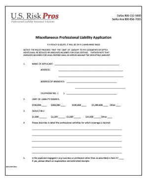 Miscellaneous Professional Liability Application