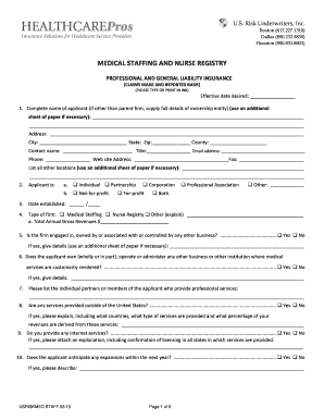 Medical Staffing and Nurse Registry Insurance Application