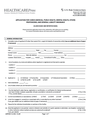 US Risk Underwriters Clinic Application