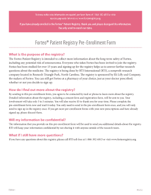 Forteo Patient Registry Pre-Enrollment Form