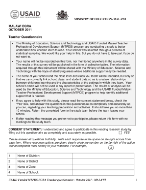Malawi Teacher Professional Development Support Questionnaire