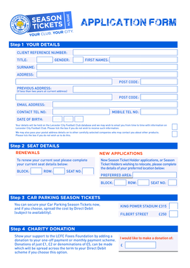 Leicester City Football Club Season Ticket Application Form