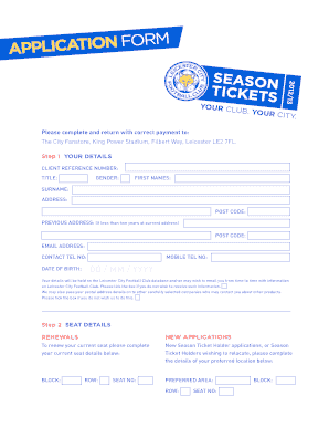 Leicester City Football Club Season Ticket Application Form