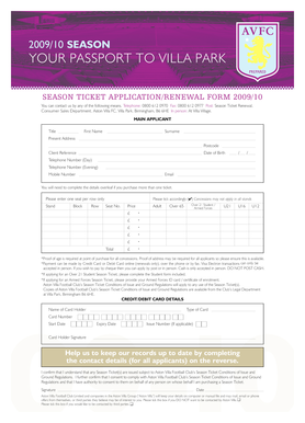 Aston Villa Season Ticket Application Form