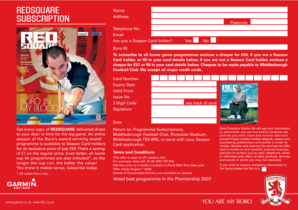 Middlesbrough Football Club Programme Subscription Form
