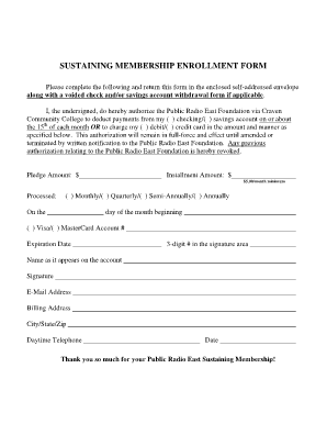 Public Radio East Sustaining Membership Form