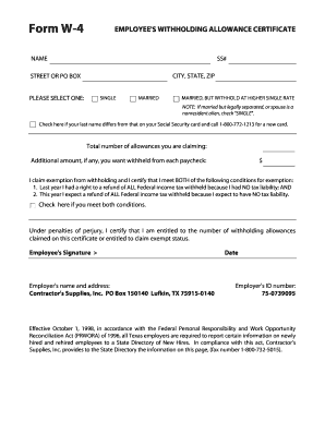 Form W-4 Employee's Withholding Allowance Certificate