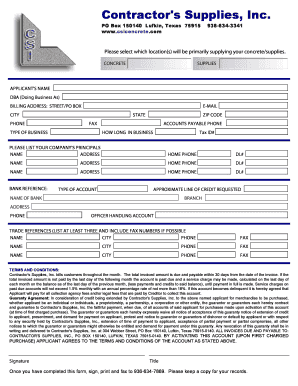 Contractor's Supplies Credit Application