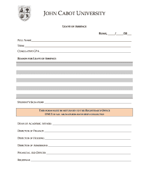 How to make leave form - Leave of Absence Form - John Cabot University