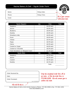 Racine Bakery Pączki Order Form