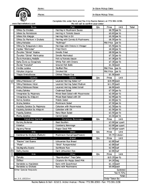 Racine Bakery Order Form
