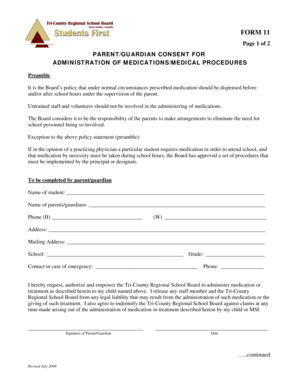 Parent Guardian Consent for Medication Administration