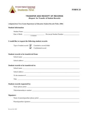 Transfer and Receipt of Student Records Form
