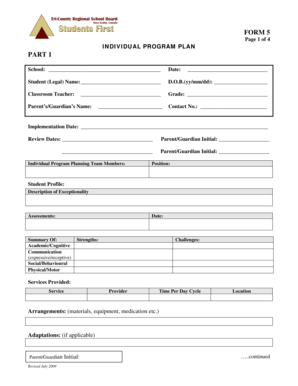 Individual Program Plan Form 5