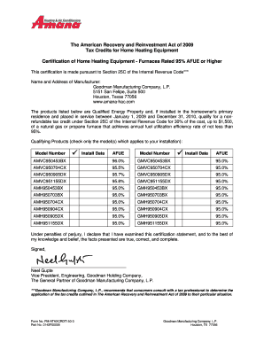 Tax Credit Certification for Home Heating Equipment
