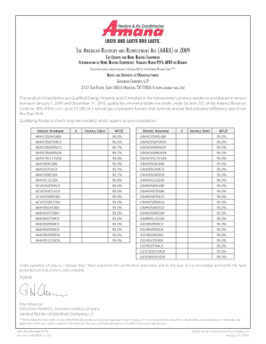 ARRA 2009 Home Heating Equipment Tax Credit Certification