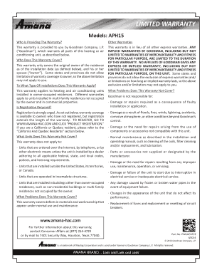 Amana APH15 Heating and Air Conditioning Unit Limited Warranty