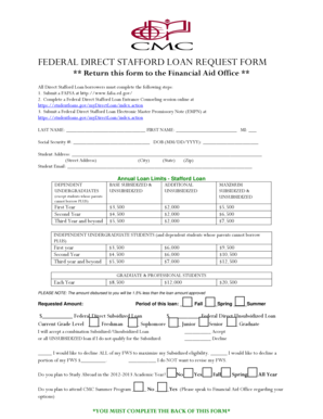 Federal Direct Stafford Loan Request Form