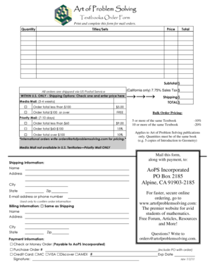 Art of Problem Solving Textbooks Order Form