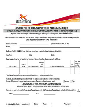 School Transport Application Form