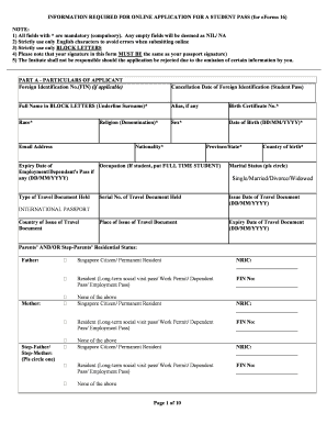 Singapore Student Pass Application Form