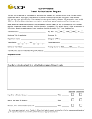 UCF Divisional Travel Authorization Request