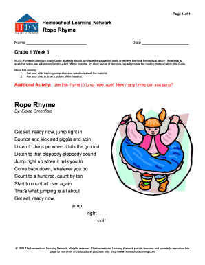 Homeschool Learning Network Rope Rhyme Activity