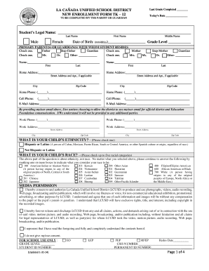 La Cañada Unified School District New Enrollment Form