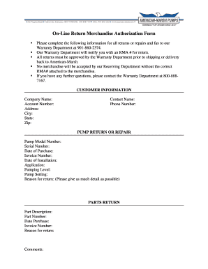 Online Return Merchandise Authorization Form