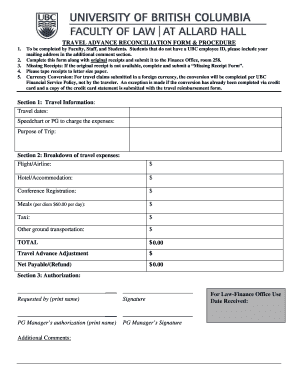 Travel Advance Reconciliation Form