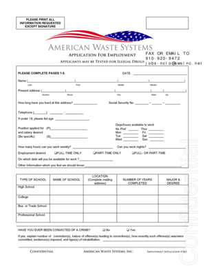 American Waste Systems Employment Application