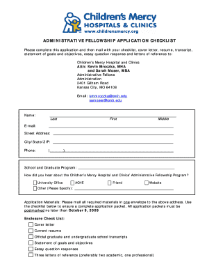 Fillable Online childrensmercy Administrative fellowship application ...