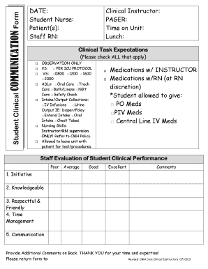 Student Clinical Communication Form
