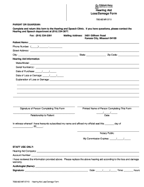 Hearing Aid Loss/Damage Form