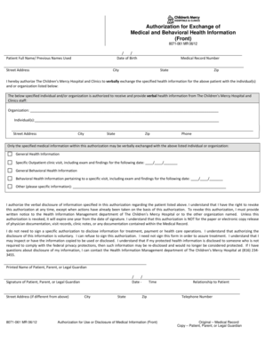 Authorization for Exchange of Medical and Behavioral Health Information