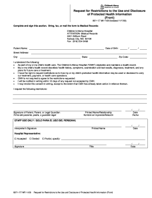 Request for Restrictions to the Use and Disclosure of Protected Health Information