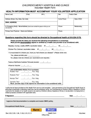 Children's Mercy Volunteer Health Form