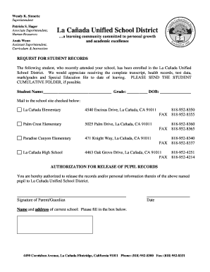 Authorization for Release of Pupil Records