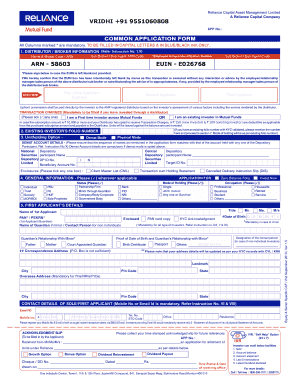 Reliance Mutual Fund Common Application Form