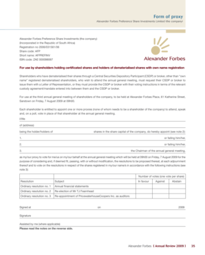 Proxy Form for Alexander Forbes Preference Share Investments