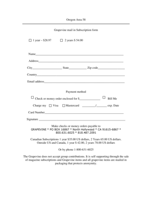 Grapevine Magazine Subscription Form