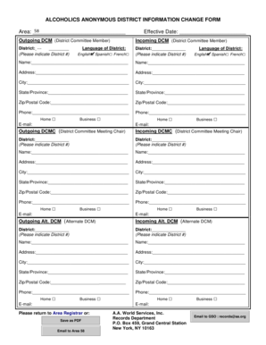 Alcoholics Anonymous District Information Change Form