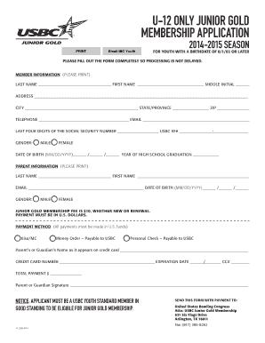 US Bowling Congress Junior Gold Membership Application