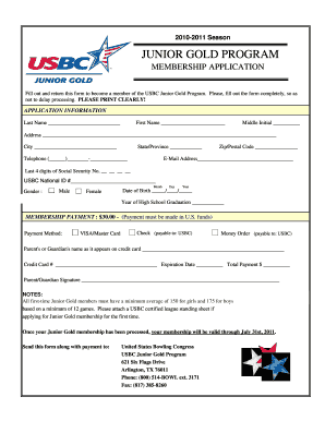 USBC Junior Gold Program Membership Application