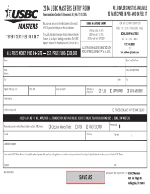 2014 USBC Masters Entry Form