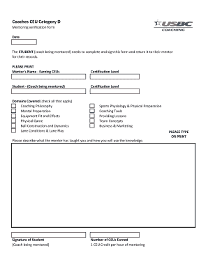 Coaching Mentoring Verification Form