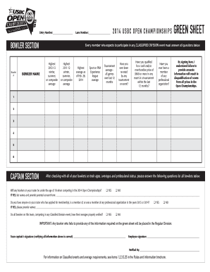 2014 USBC Open Championships Green Sheet